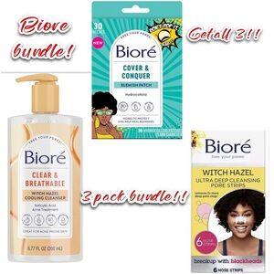 Biore Skincare Bundle. Clear & Breathable, Blemish Patch, Pore Strips. Get all 3
